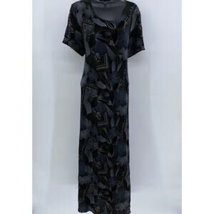 Vintage RIM Women's Blue Floral Geometric Maxi-Dress Made in USA